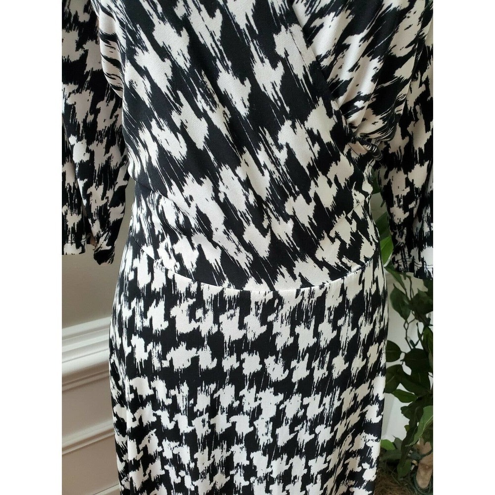 Studio One Women Black & White Polyester V-Neck Long Sleeve Knee Length Dress 14 - Picture 3 of 12